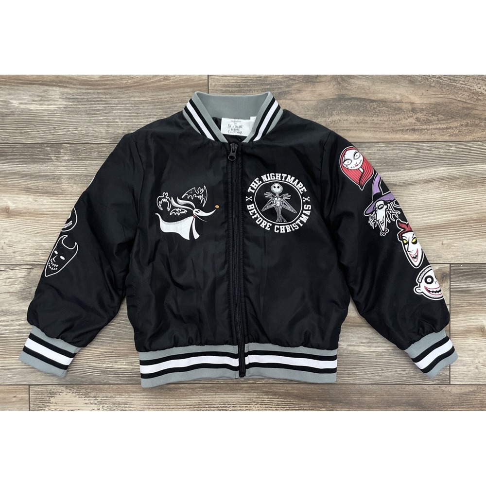 Disney Nightmare Before Christmas Kids 4/5 Bomber Jacket Jack Skellington Black